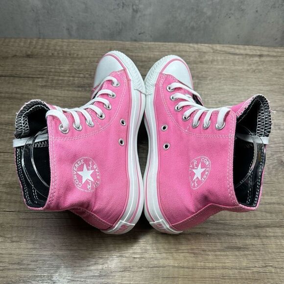 Converse~Women’s~Chuck Taylor All Star Pink Double Tongue Hi Top Sneakers~Size 6 - Picture 5 of 8